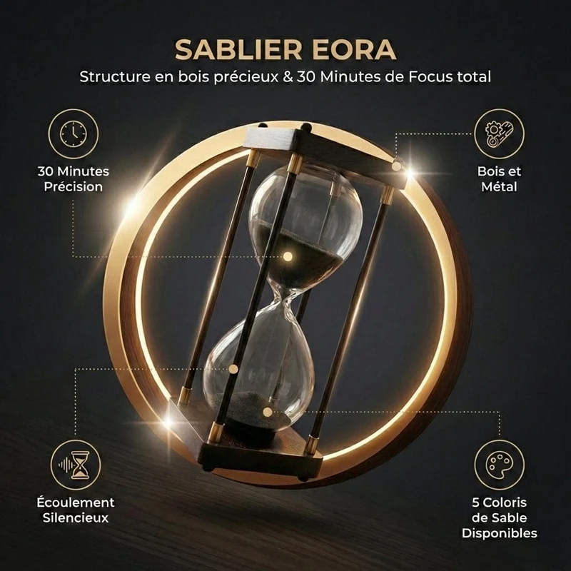 Sablier EORA : Structure en bois précieux & 30 Minutes de Focus total