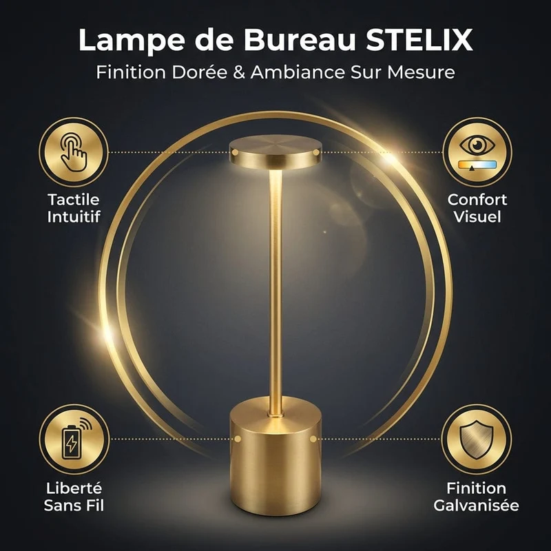 Lampe de Bureau STELIX : Finition Dorée & Ambiance Sur Mesure