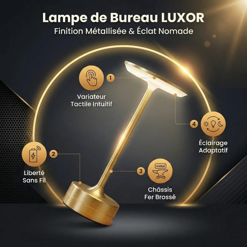 Lampe de Bureau LUXOR : Éclat Précieux & Liberté Absolue