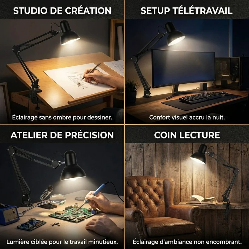 Lampe de Bureau RETRO-FLEX : Bras Articulé & Précision Maximale (ampoule non incluse)