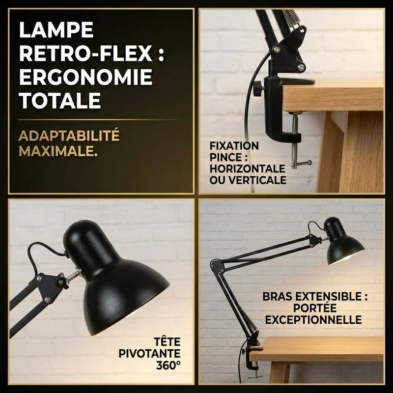 Lampe de Bureau RETRO-FLEX : Bras Articulé & Précision Maximale (ampoule non incluse)
