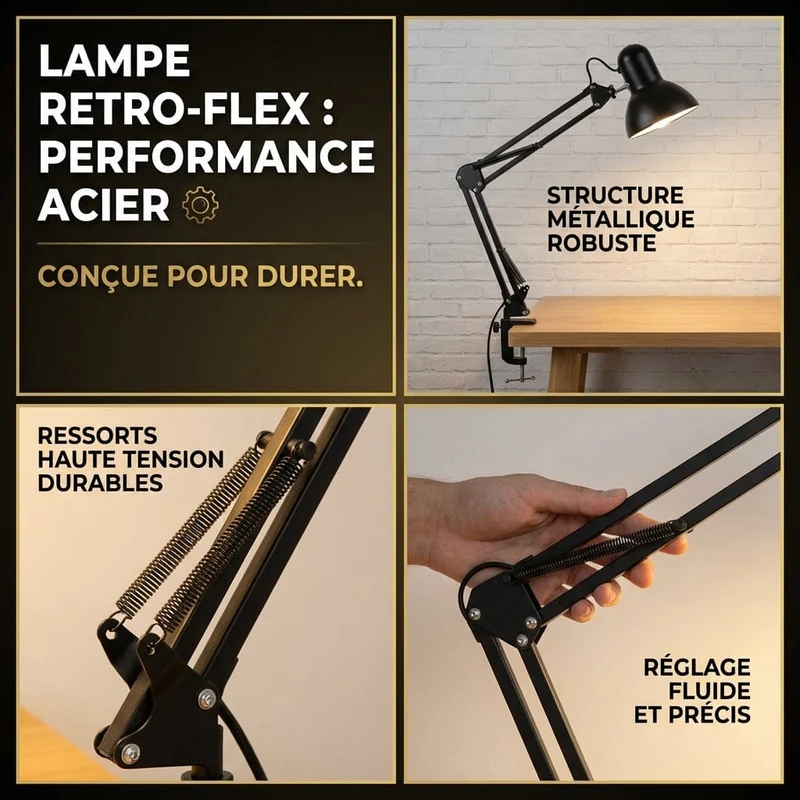Lampe de Bureau RETRO-FLEX : Bras Articulé & Précision Maximale (ampoule non incluse)