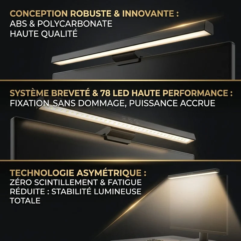 Lampe de Bureau AURA 30/50cm : Source asymétrique & Confort visuel total