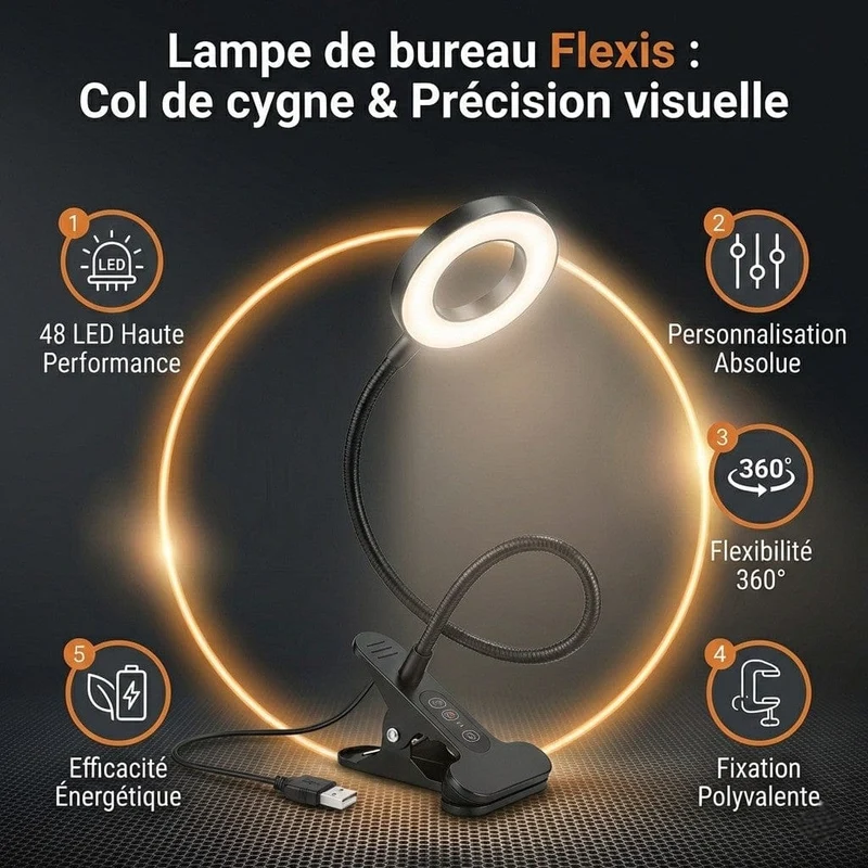 Lampe de Bureau FLEXIS : Col de cygne & Précision visuelle