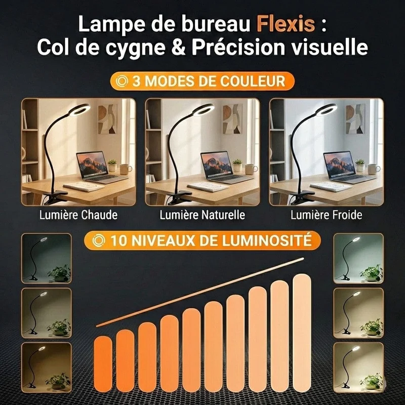 Lampe de Bureau FLEXIS : Col de cygne & Précision visuelle