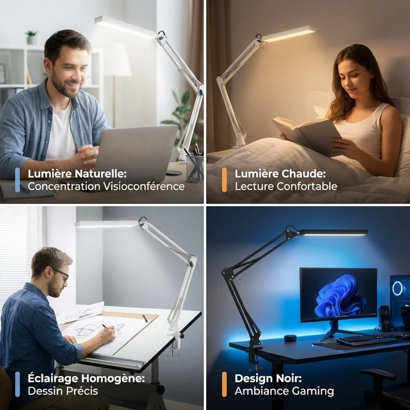 Lampe de Bureau LED AXEON : Bras articulé & Confort visuel