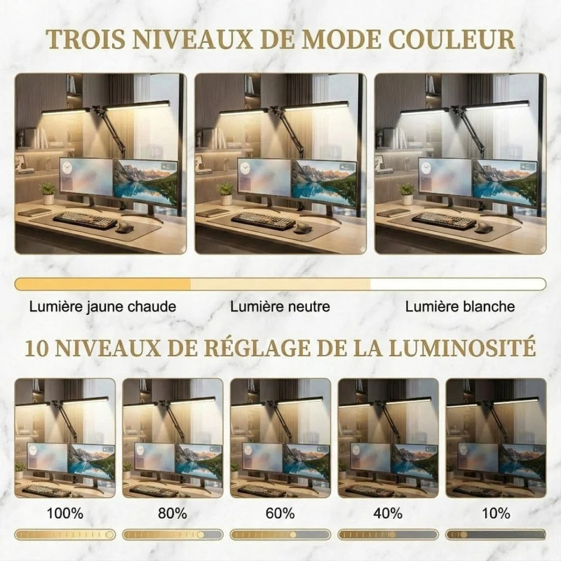 Lampe de Bureau Luxia : Double Tête & Éclairage Panoramique