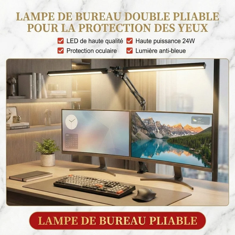 Lampe de Bureau Luxia : Double Tête & Éclairage Panoramique