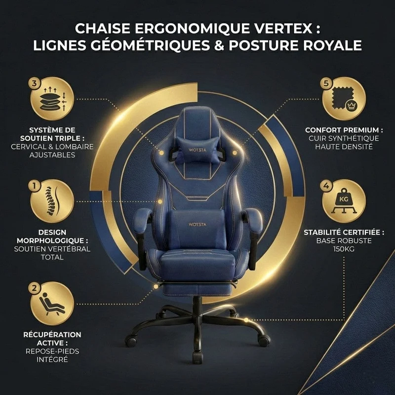 Chaise Ergonomique VERTEX : Lignes Géométriques & Posture Royale