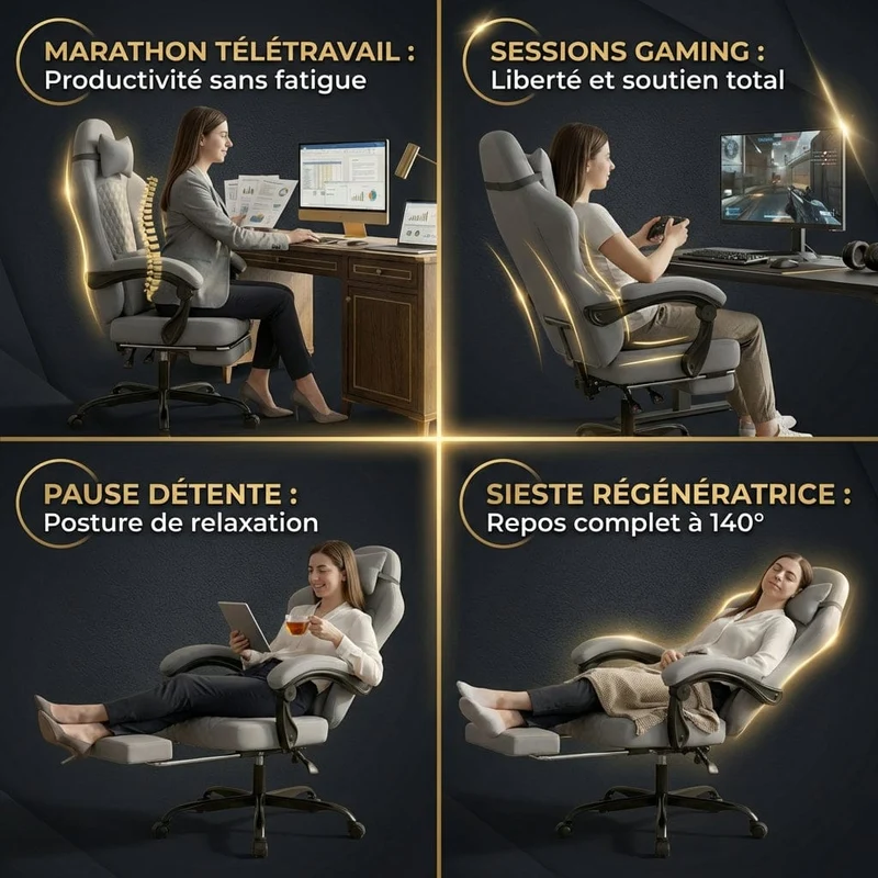Chaise ergonomique EliteVantage : Design Matelassé & Mode Détente