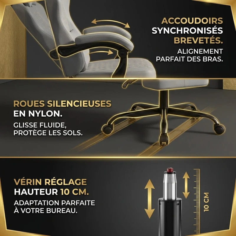 Chaise ergonomique EliteVantage : Design Matelassé & Mode Détente