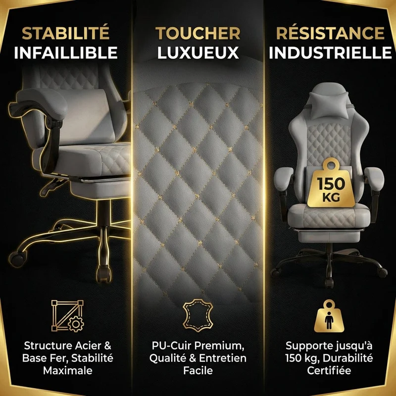 Chaise ergonomique EliteVantage : Design Matelassé & Mode Détente