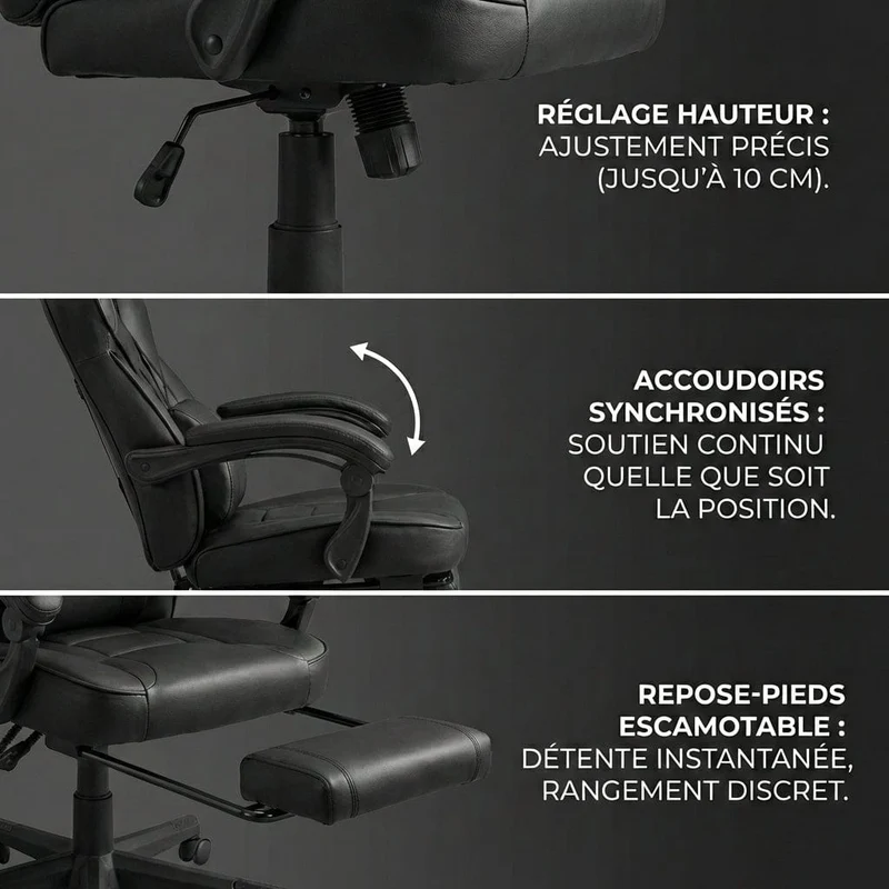 Chaise ergonomique Goliath-150 : Soutien Lombaire Précis et Structure Renforcée 150 kg