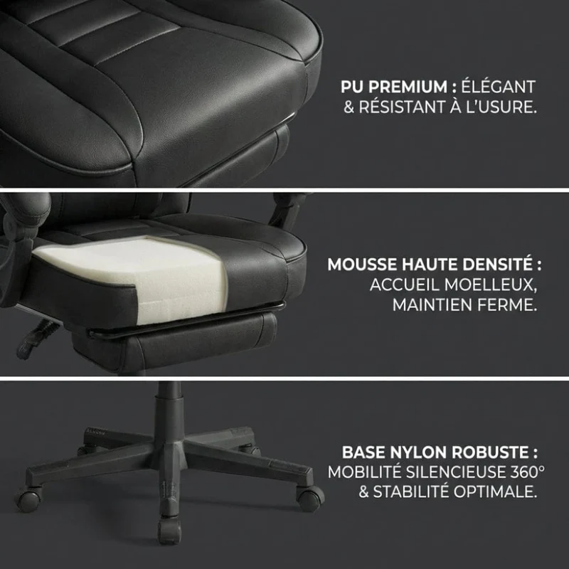 Chaise ergonomique Goliath-150 : Soutien Lombaire Précis et Structure Renforcée 150 kg