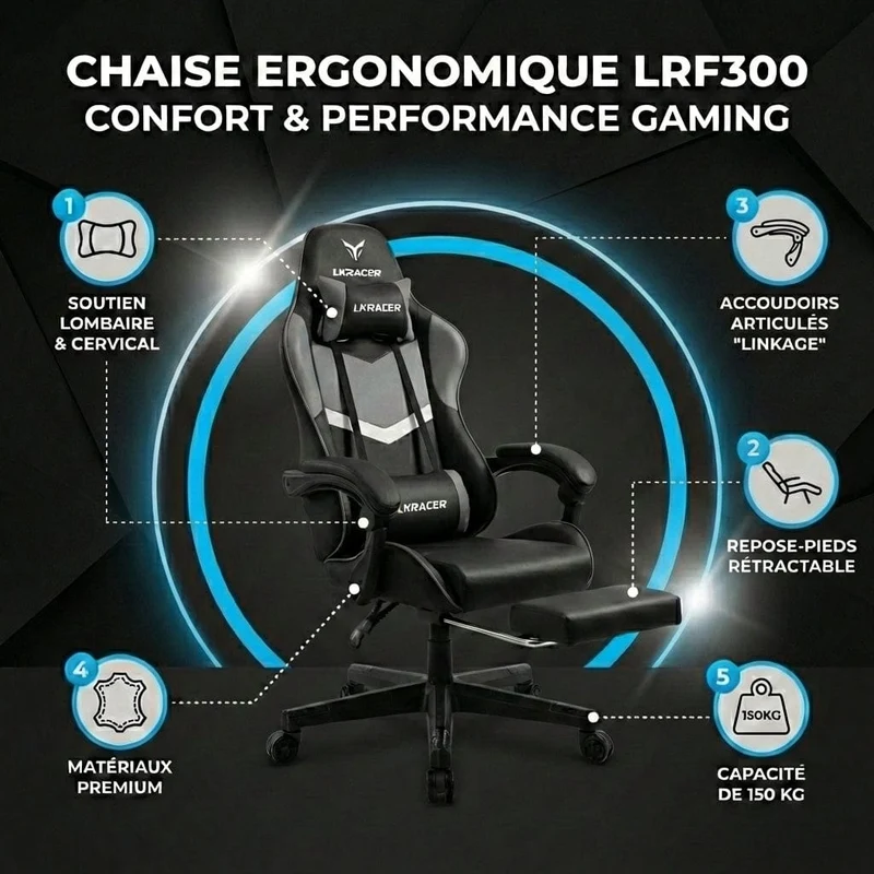 Chaise Ergonomique LRF300 : Confort & Performance Gaming