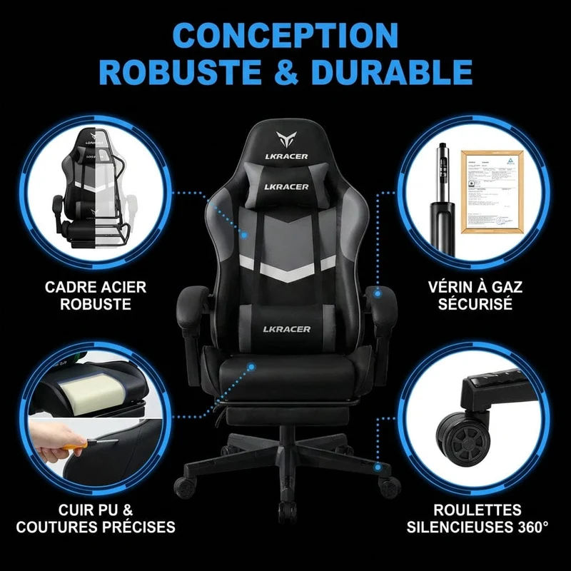 Chaise Ergonomique LRF300 : Confort & Performance Gaming