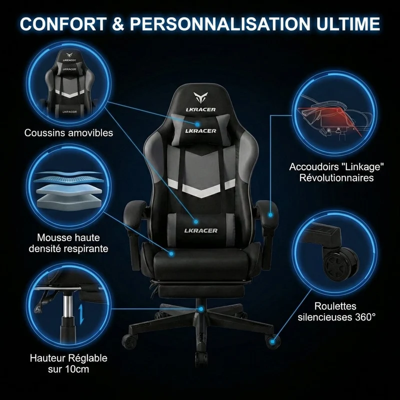 Chaise Ergonomique LRF300 : Confort & Performance Gaming