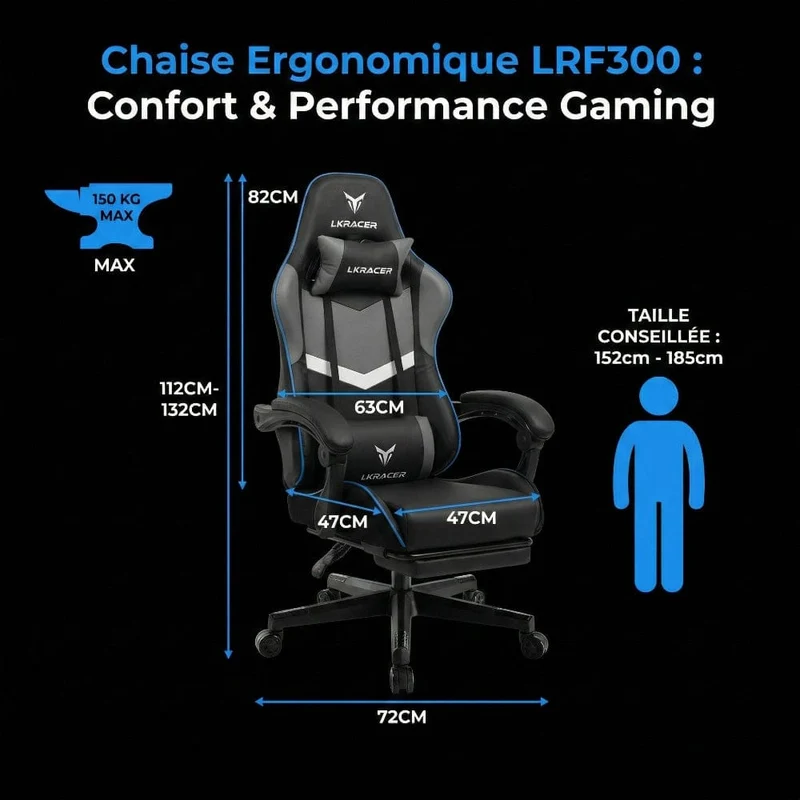 Chaise Ergonomique LRF300 : Confort & Performance Gaming