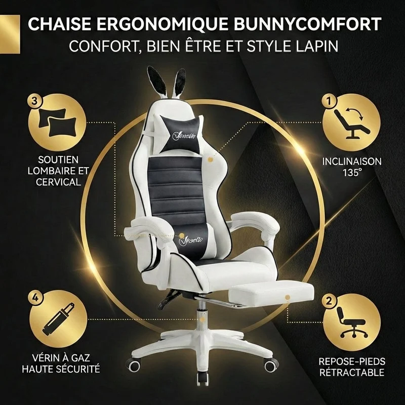 Chaise ergonomique BunnyComfort - Confort, Bien être et Style Lapin