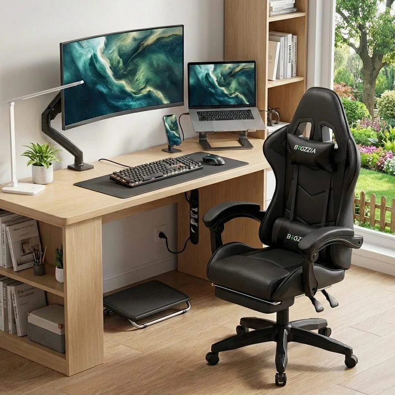Chaise Ergonomique de Bureau Gaming avec Dossier Inclinable et Support Lombaire