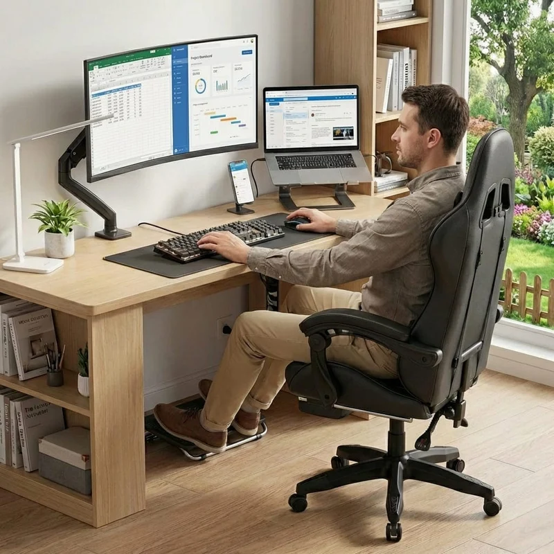 Chaise Ergonomique de Bureau Gaming avec Dossier Inclinable et Support Lombaire