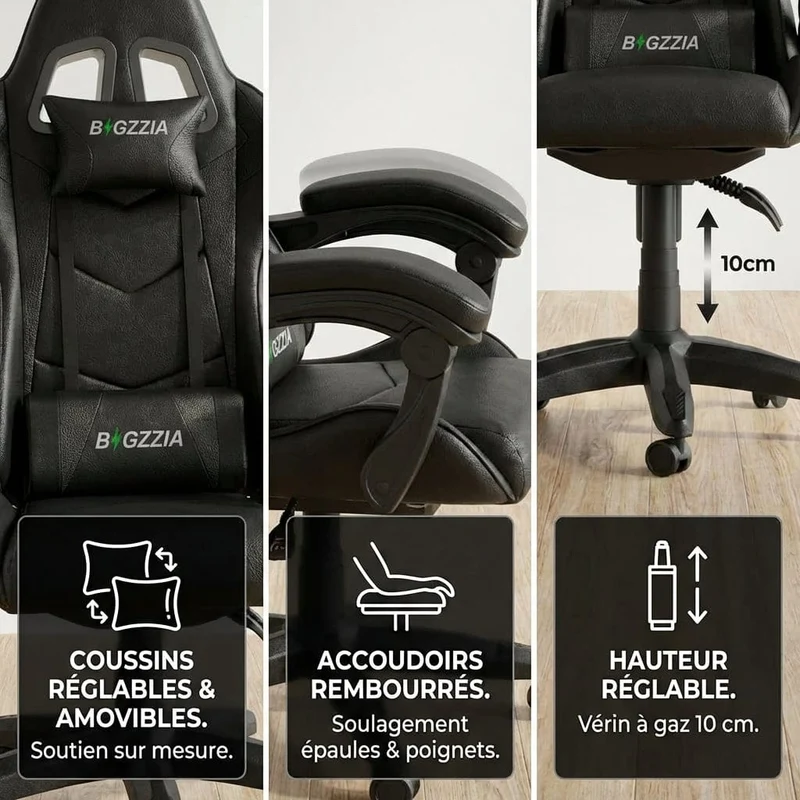 Chaise Ergonomique de Bureau Gaming avec Dossier Inclinable et Support Lombaire