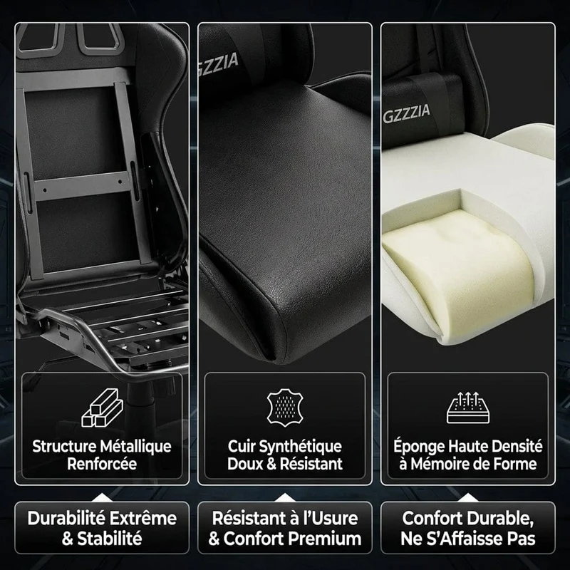 Chaise Ergonomique de Bureau Gaming avec Dossier Inclinable et Support Lombaire