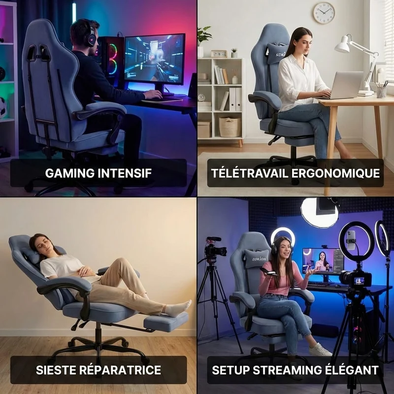 Chaise Gaming Ergonomique SUKIDA avec Massage et Repose-Pieds