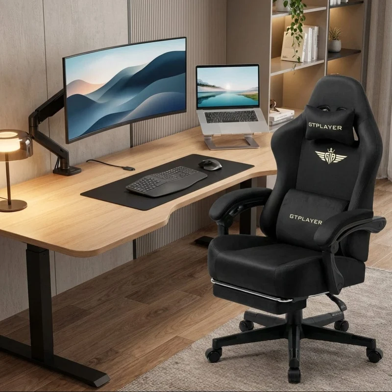 Chaise de Bureau Ergonomique Premium – Assise "Confort Canapé" en Tissu Suédé Respirant & Repose-Pieds Rétractable