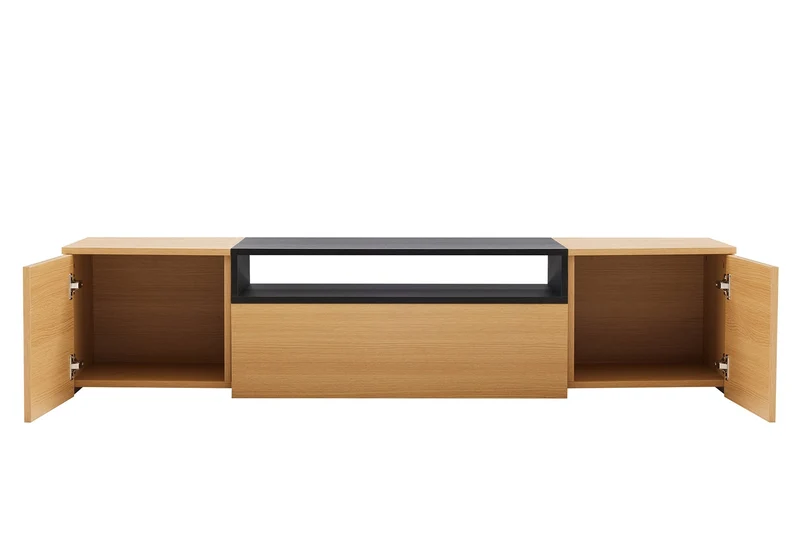 TV-Board suspendu LOFT 160cm naturel noir trois compartiments avec tiroir