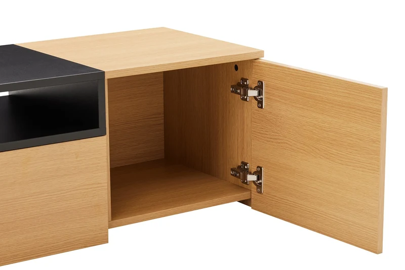 TV-Board suspendu LOFT 160cm naturel noir trois compartiments avec tiroir