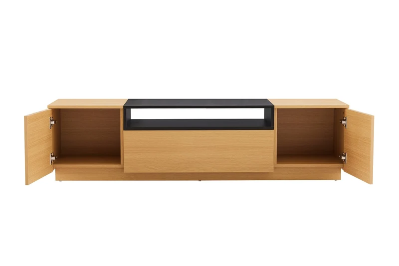Meuble TV moderne LOFT 160cm noir naturel trois compartiments avec tiroir
