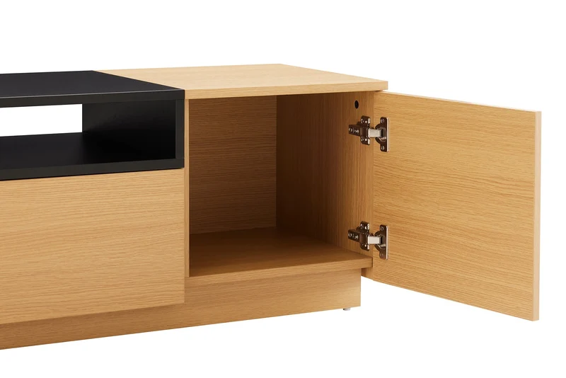 Meuble TV moderne LOFT 160cm noir naturel trois compartiments avec tiroir