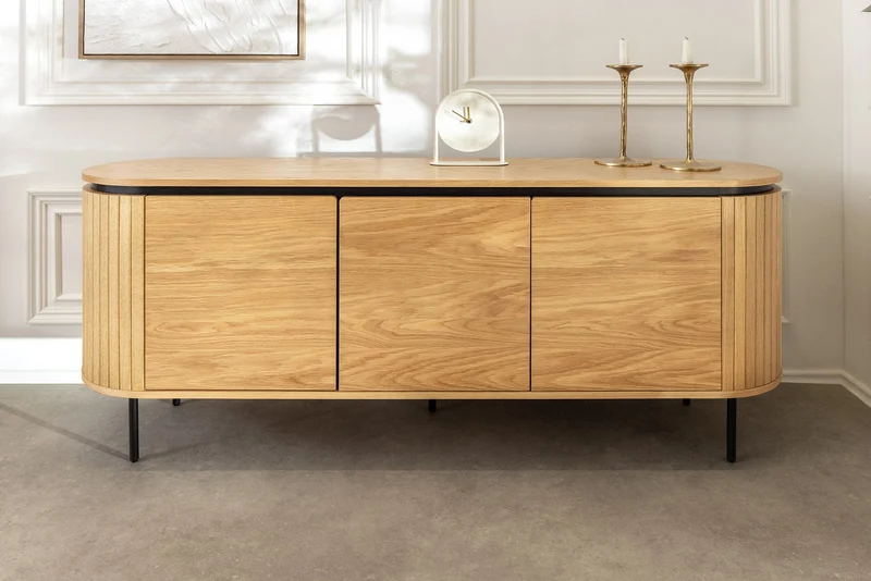 Buffet moderne ATELIER 160cm chêne naturel métal noir quatre compartiments