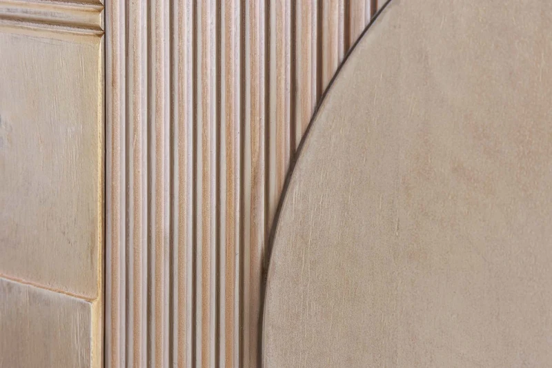 Buffet massif ART DECO 170cm en bois de manguier cérusé blanc façade 3D fait main
