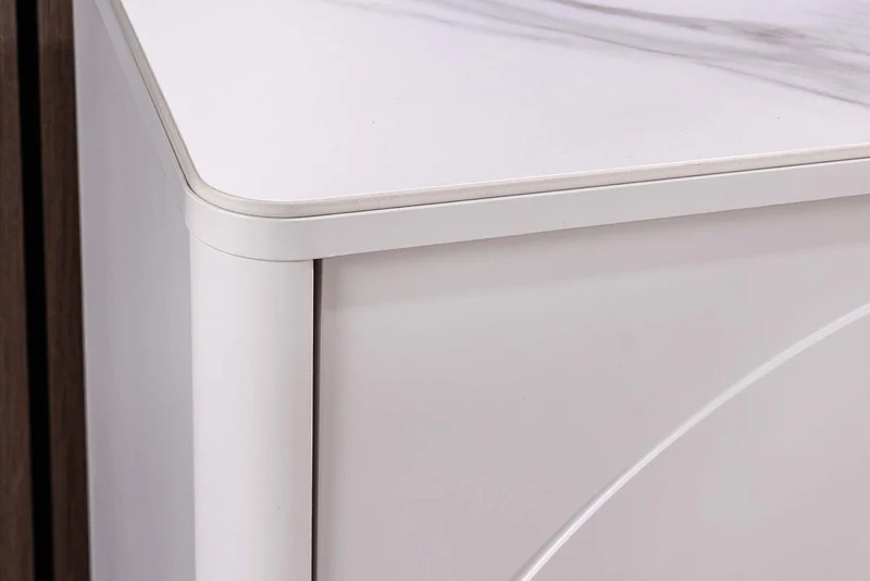 Buffet design SAVOY 150cm céramique marbre blanc cachemire avec six tiroirs