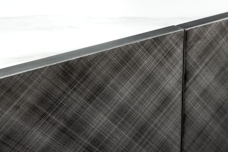 Buffet design REFLECTION 150cm marbre céramique blanc effet 3D anthracite finition brossée
