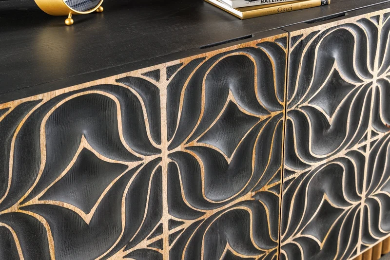 Buffet fait main PIAZZA SAN MARCO 180cm gris doré en bois de manguier massif design 3D