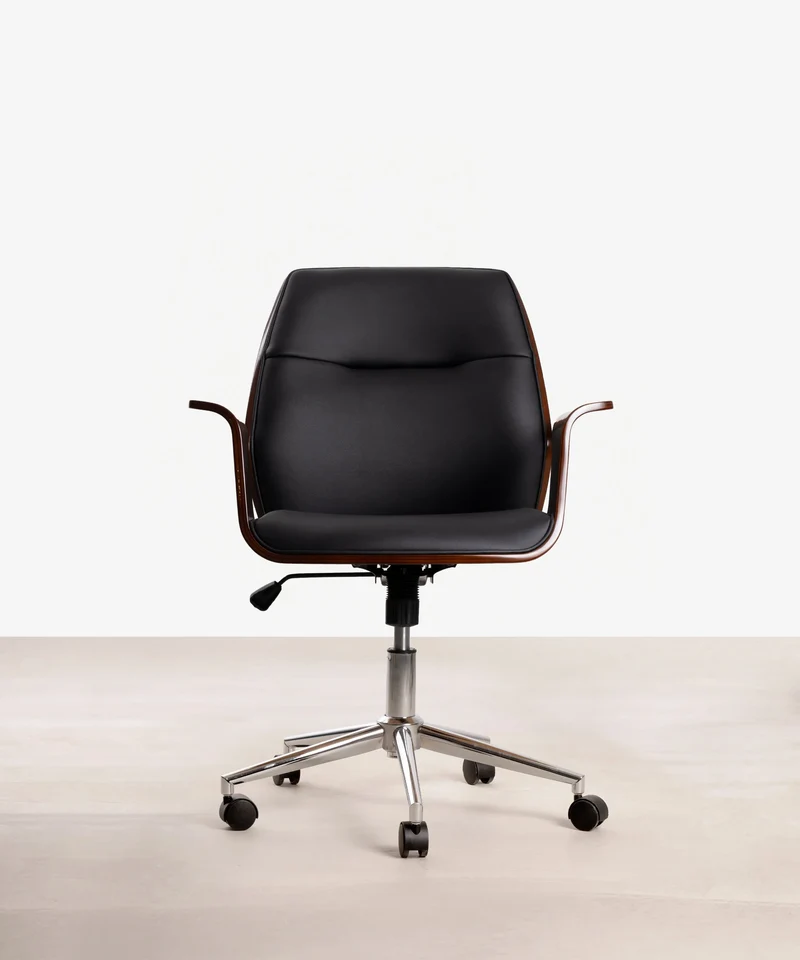 Silla de Escritorio de Polipiel y Madera Malibu