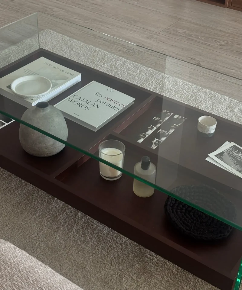 Mesa Centro de Cristal Templado y Madera Corina (110x55 cm)