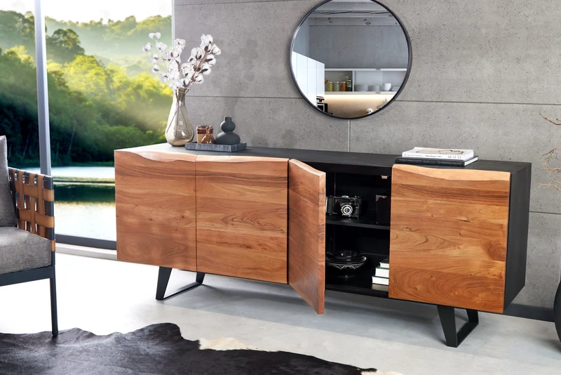 Buffet design industriel ORGANIC ARTWORK 180cm structure en fer et bois d’acacia massif