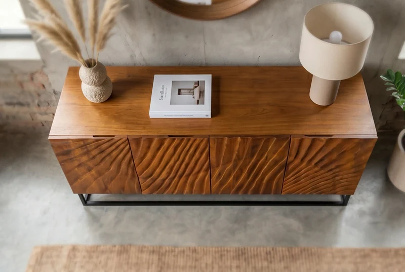 Buffet massif SCORPION 180cm en bois de manguier marron avec sculptures 3D élaborées