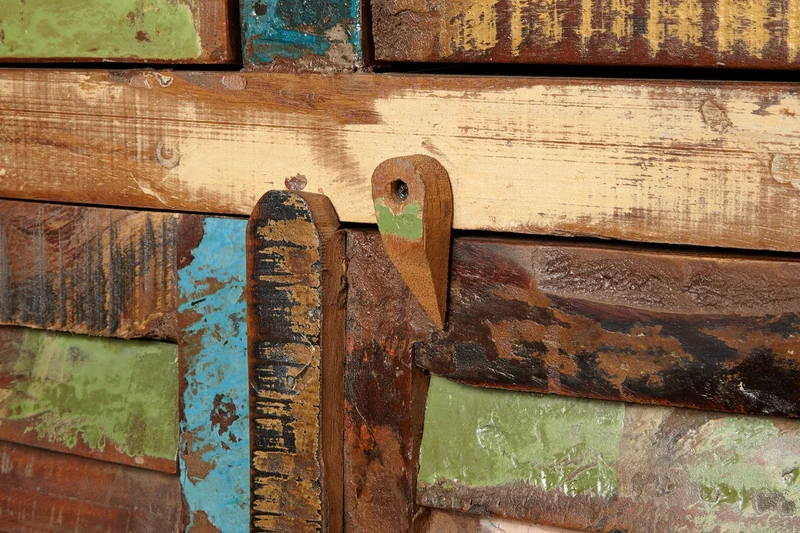 Buffet unique JAKARTA 160cm en bois massif recyclé coloré provenant de bateaux de pêche
