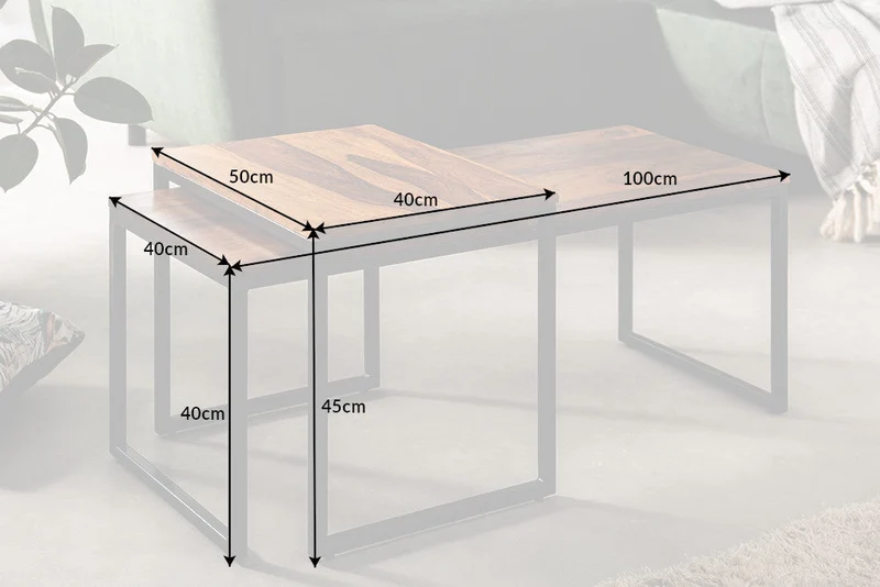 Lot de 2 tables basses design ELEMENTS 100cm bois massif finition pierre structure métal