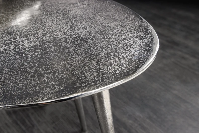 Lot de 2 tables basses ELEMENTS 50cm métal argenté fait main
