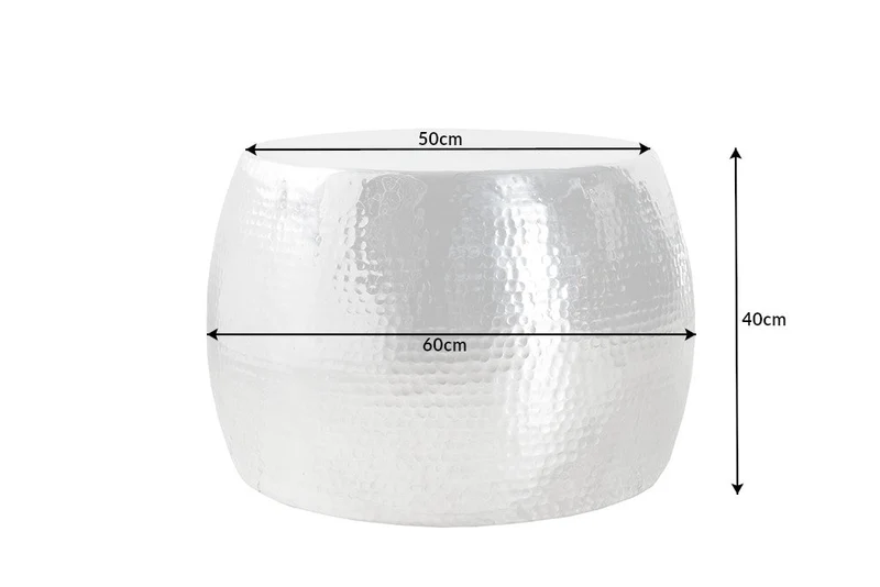 Table basse ronde ORIENT 60cm métal argenté aluminium martelé design fait main