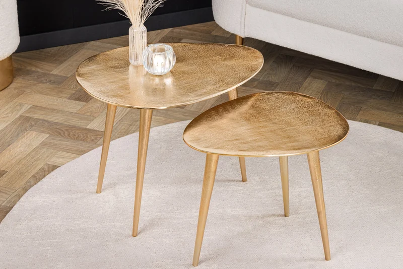 Lot de 2 tables basses ELEMENTS 50cm métal doré fait main