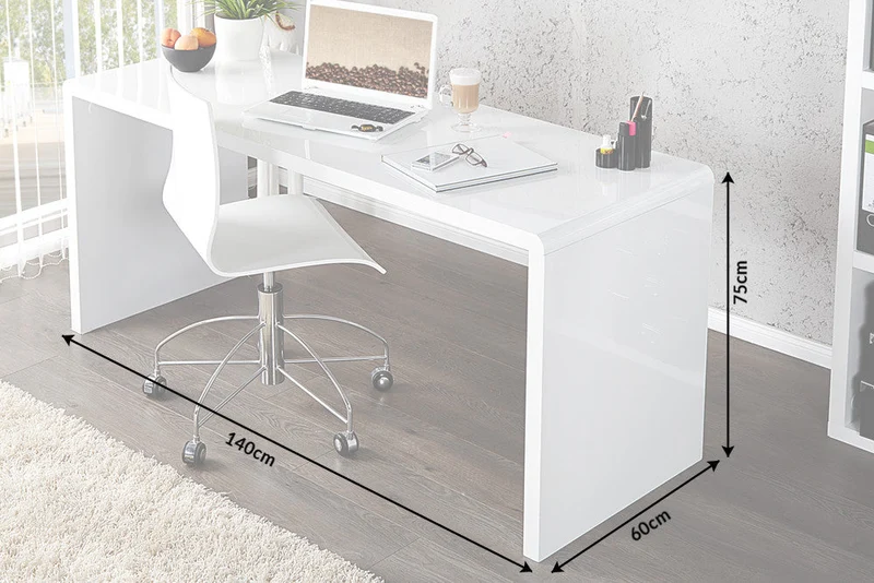Bureau design FAST TRADE 140cm table de bureau blanc brillant