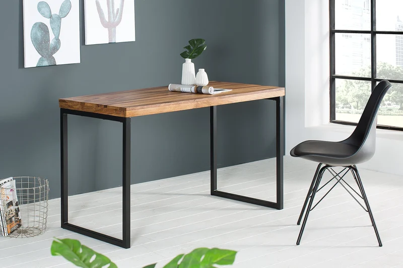 Bureau élégant ELEMENTS 118cm structure métal finition pierre Sheesham marron
