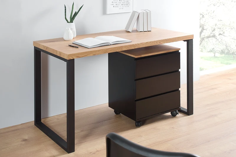Bureau design OAK DESK 120cm chêne vintage structure métal noir